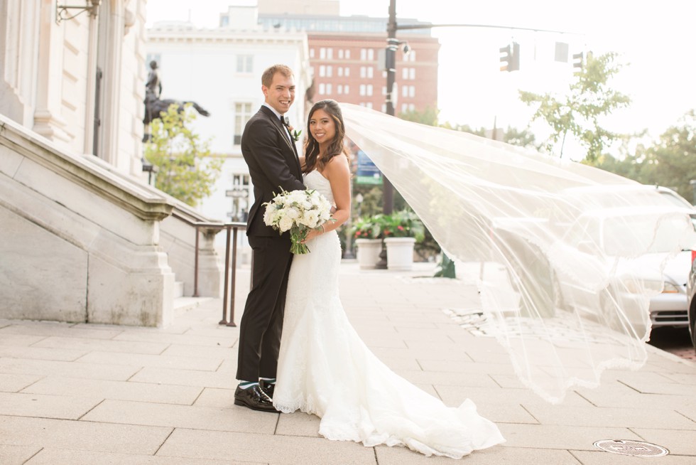 The Washington Monument Baltimore bride and groom wedding photos