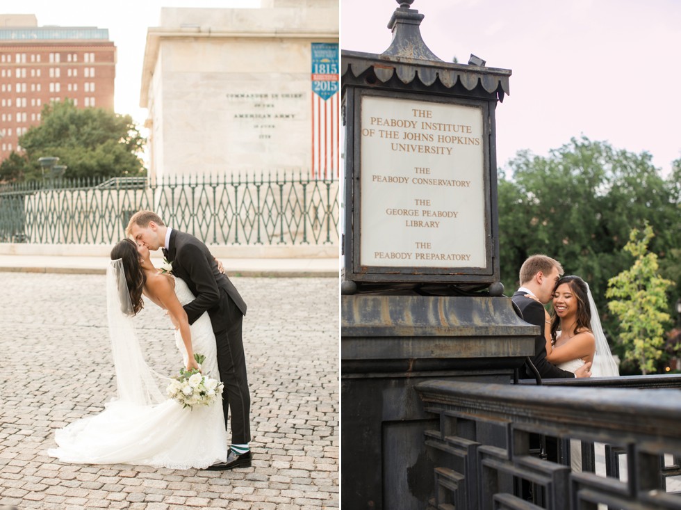 The Washington Monument Baltimore bride and groom wedding photos