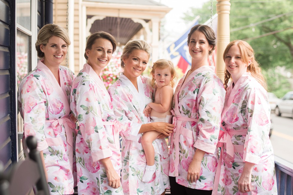 bridesmaids in pink robes in Annapolis