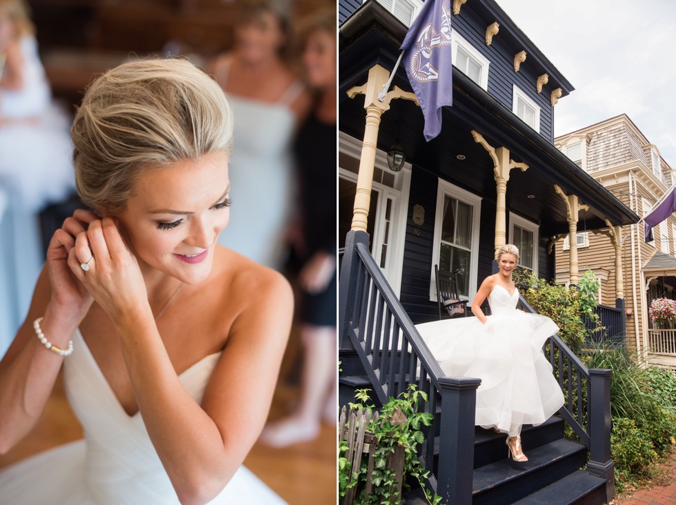 bride getting ready in Annapolis Air B&B