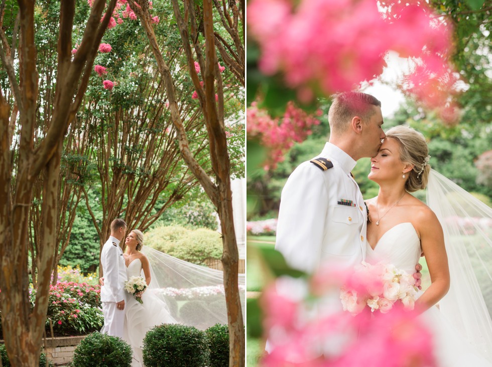 Superintendent's garden USNA bride and groom photos