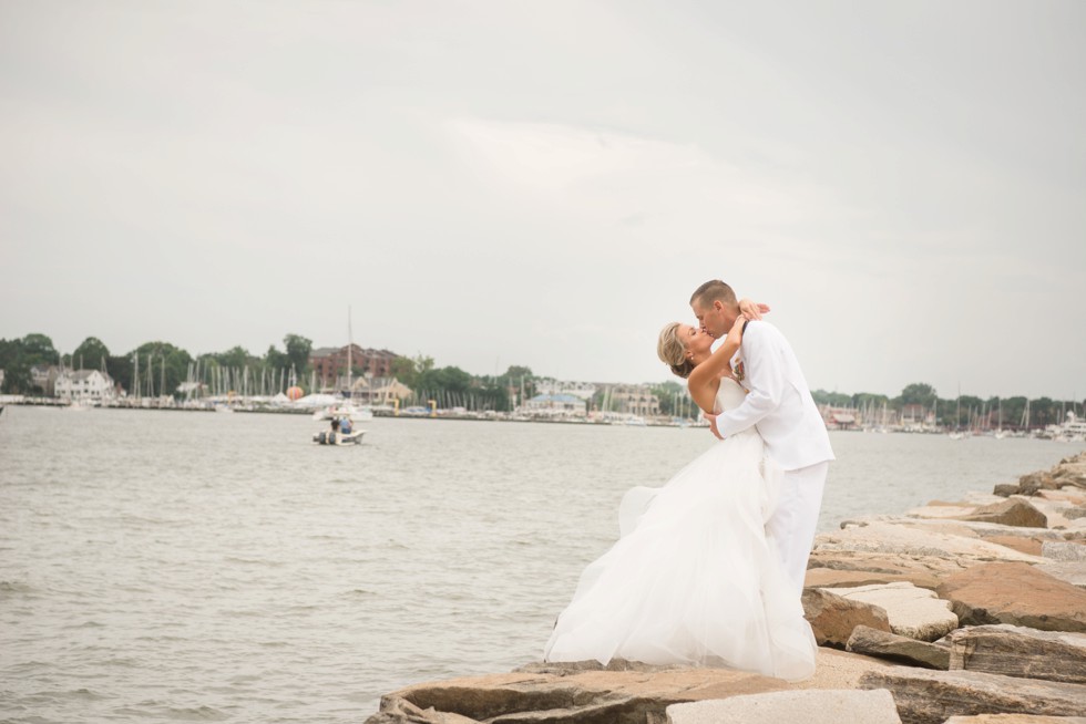 USNA Rock wall wedding photo