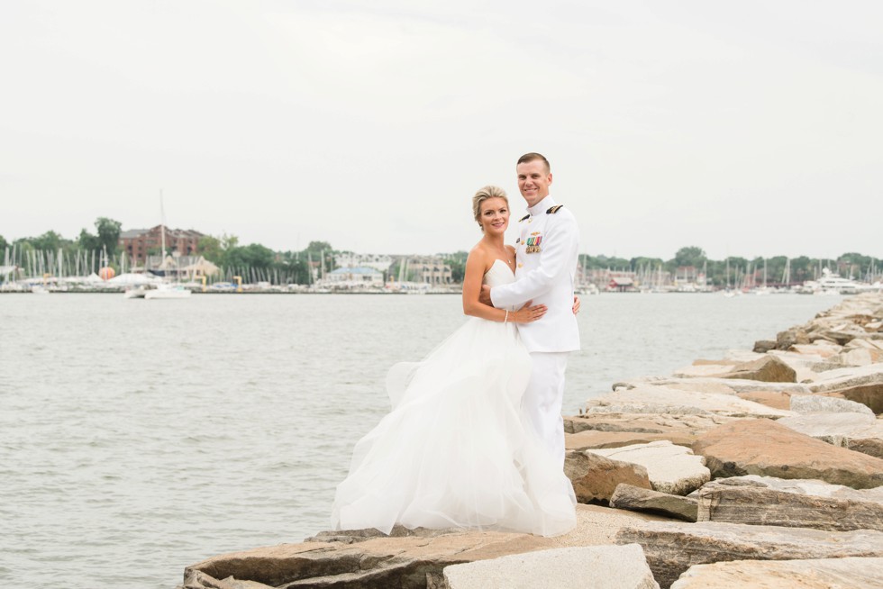 USNA Rock wall wedding photo