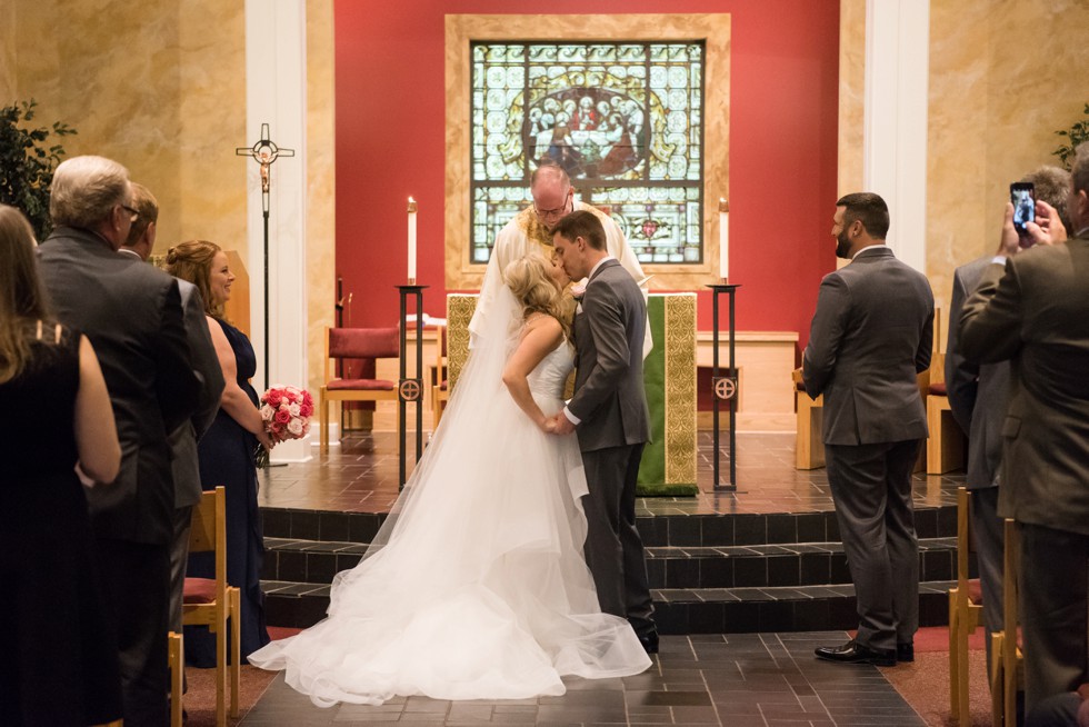 St.Elizabeth Ann Seton Church Crofton wedding ceremony first kiss