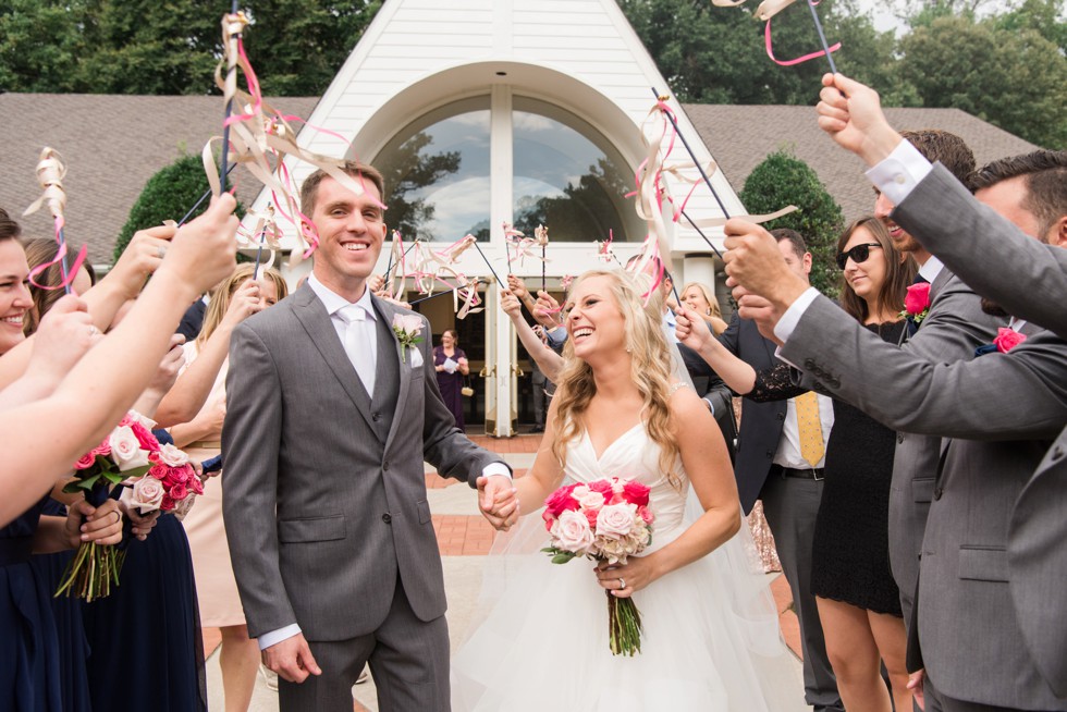 Church wedding ceremony ribbon exit