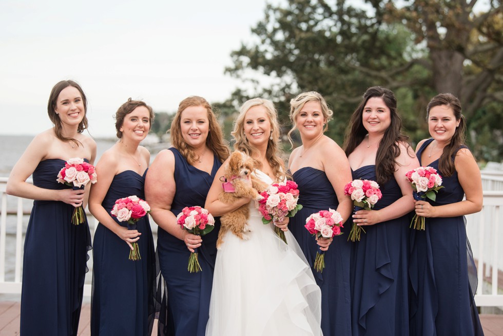 Celebrations at the Bay waterfront bridesmaids with puppies