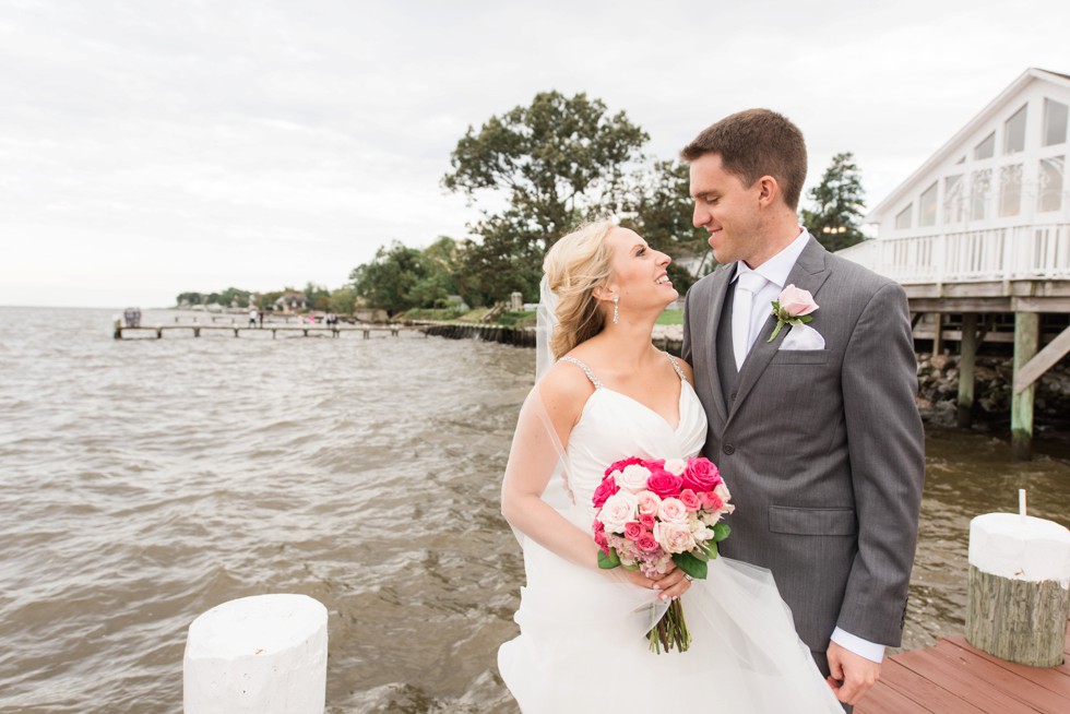 Maryland waterfront wedding bride and groom