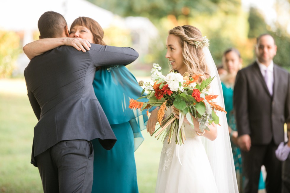 Outdoor fall wedding ceremony Belmont Manor