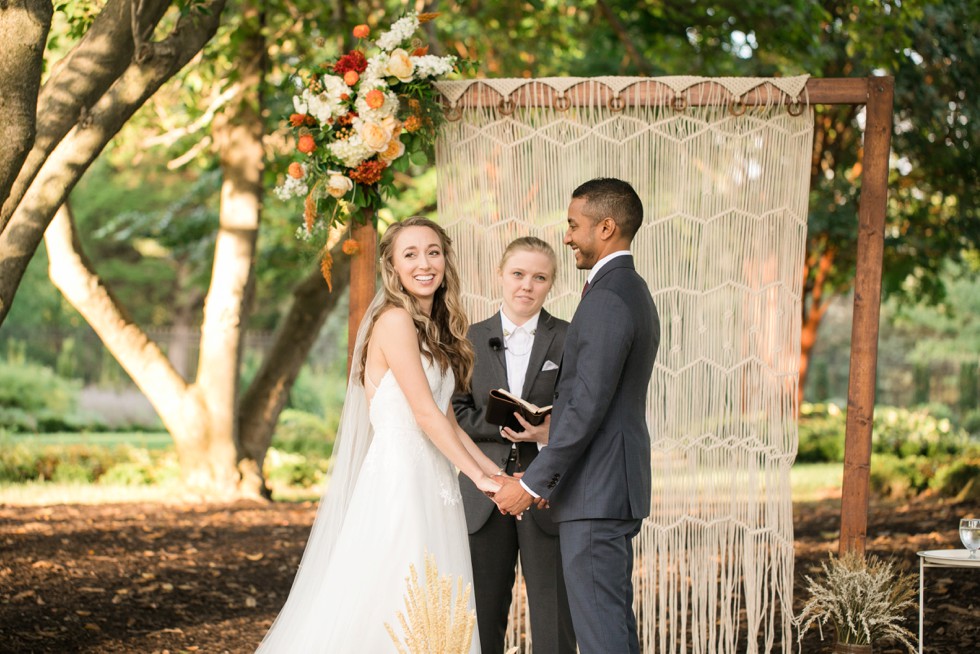 Outdoor fall wedding ceremony Belmont Manor