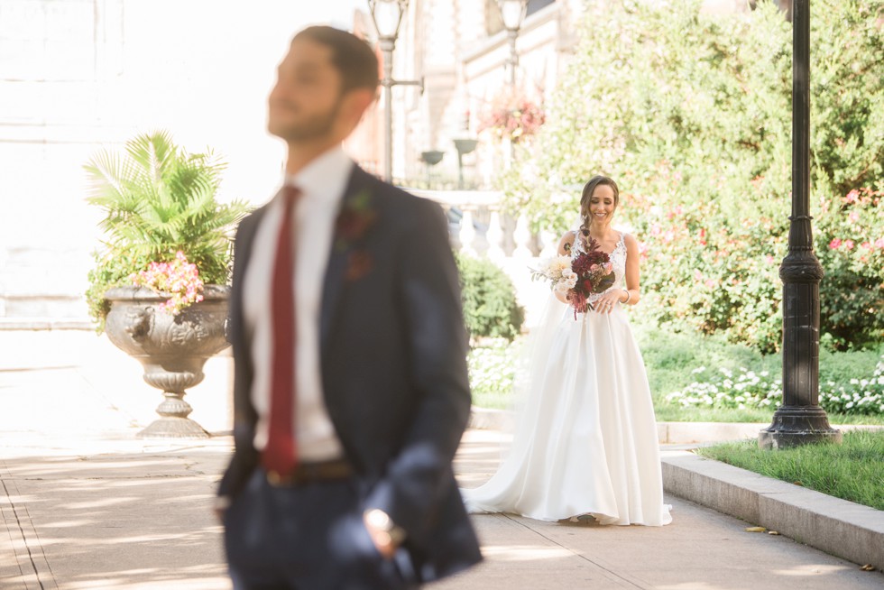 Peabody Library Mount Vernon Wedding first look