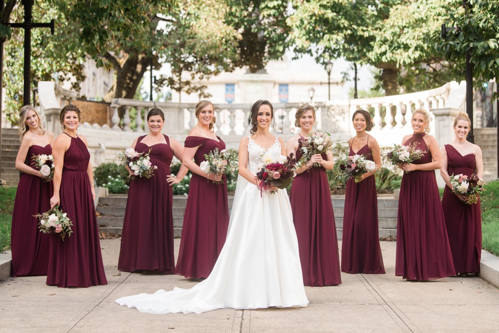 SteelCut Flower Co bridesmaids in maroon