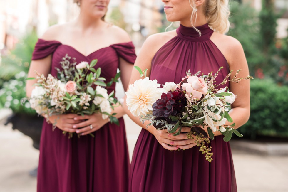 SteelCut Flower Co bridesmaids in maroon