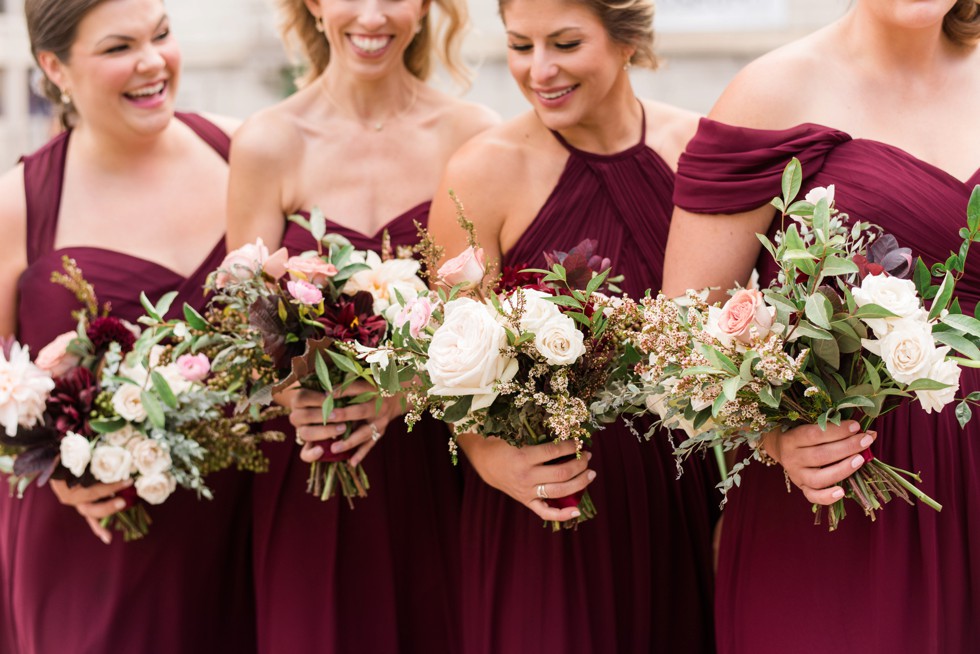 Walters Art Museum SteelCut Flower Co bridesmaids in maroon