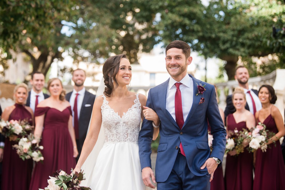 bridal portraits in Mount Vernon Place near George Peabody Library