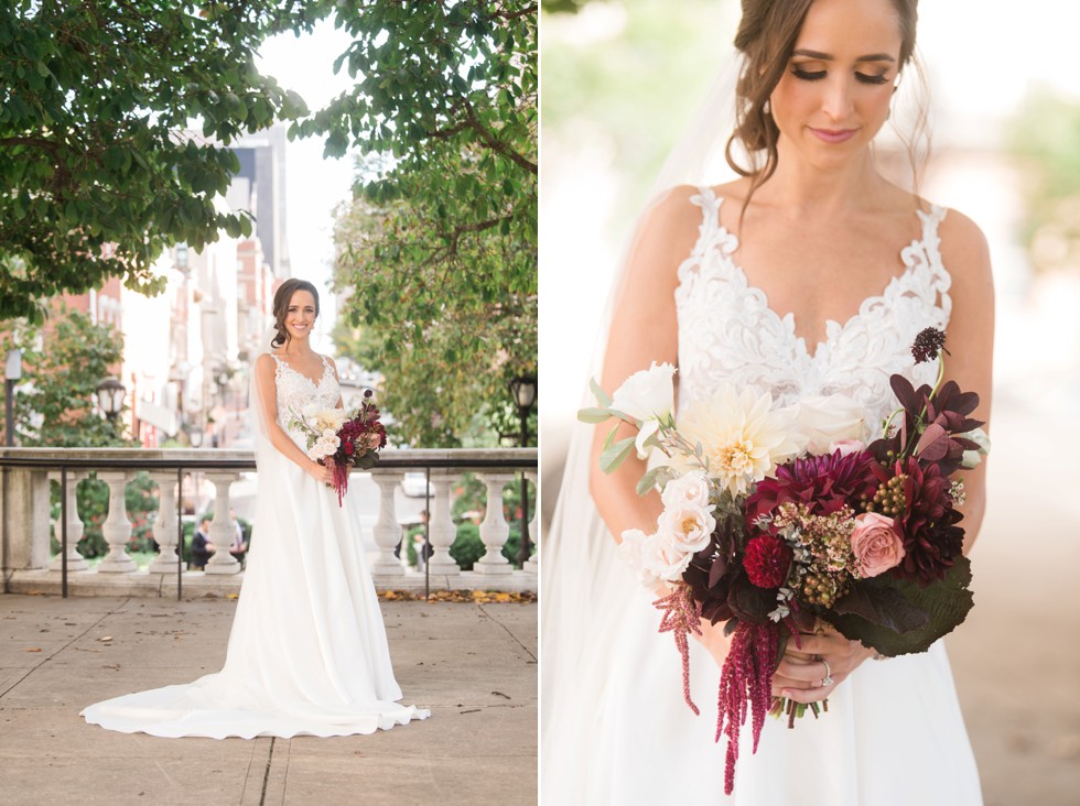 SteelCut flowers bridal portraits in Mount Vernon Place near George Peabody Library