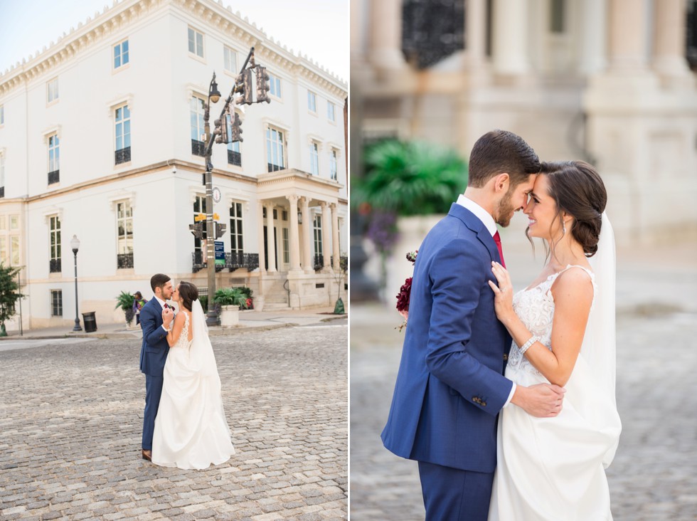 Wedding photos in Mount Vernon Place near George Peabody Library