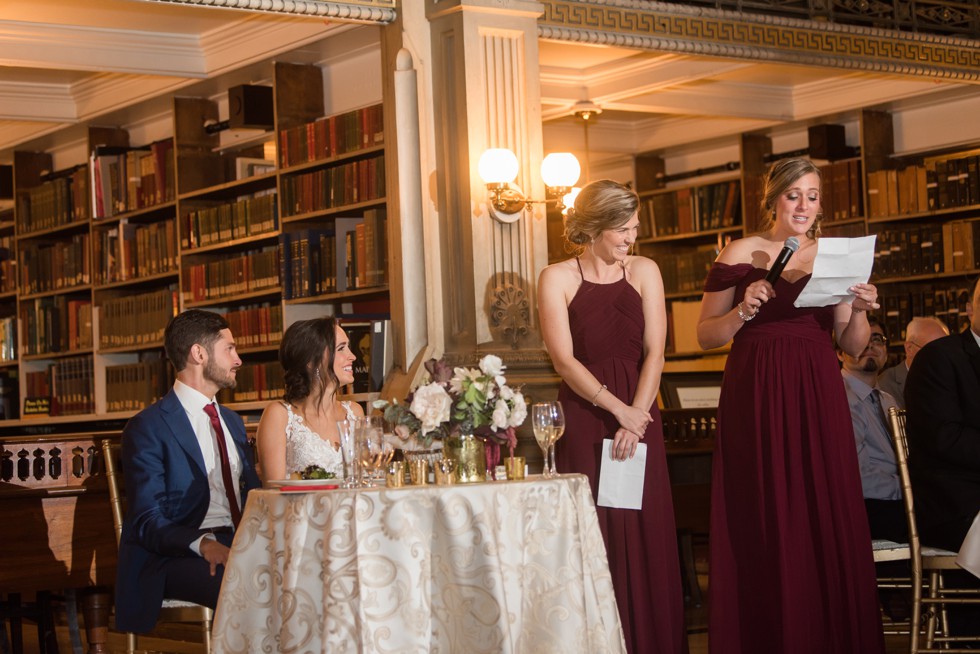 Baltimore George Peabody Library wedding reception toasts