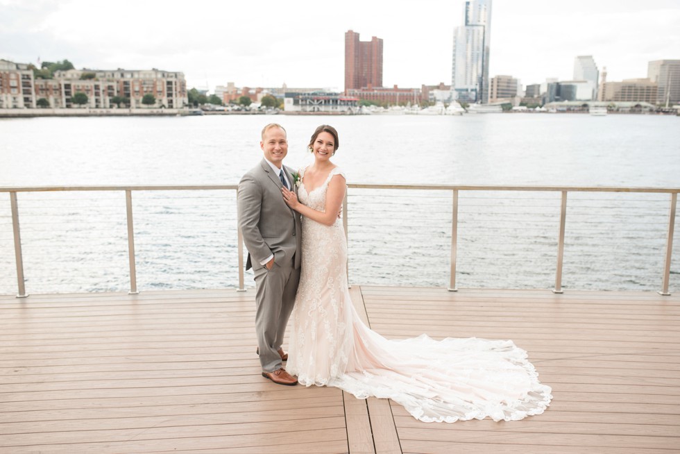 First look bride and groom in Baltimore harbor