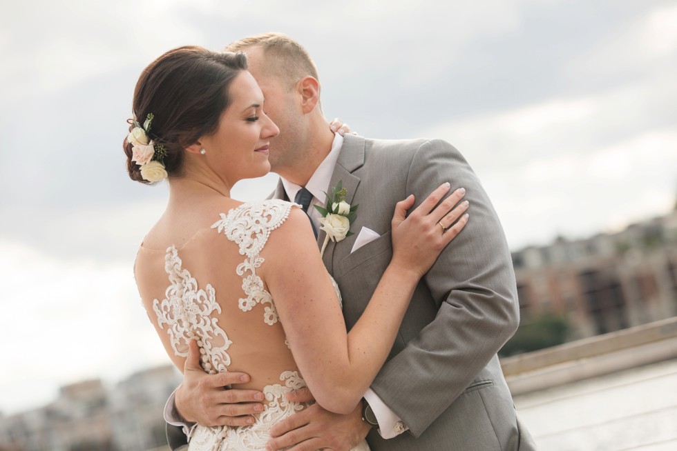 First look bride and groom in Baltimore harbor