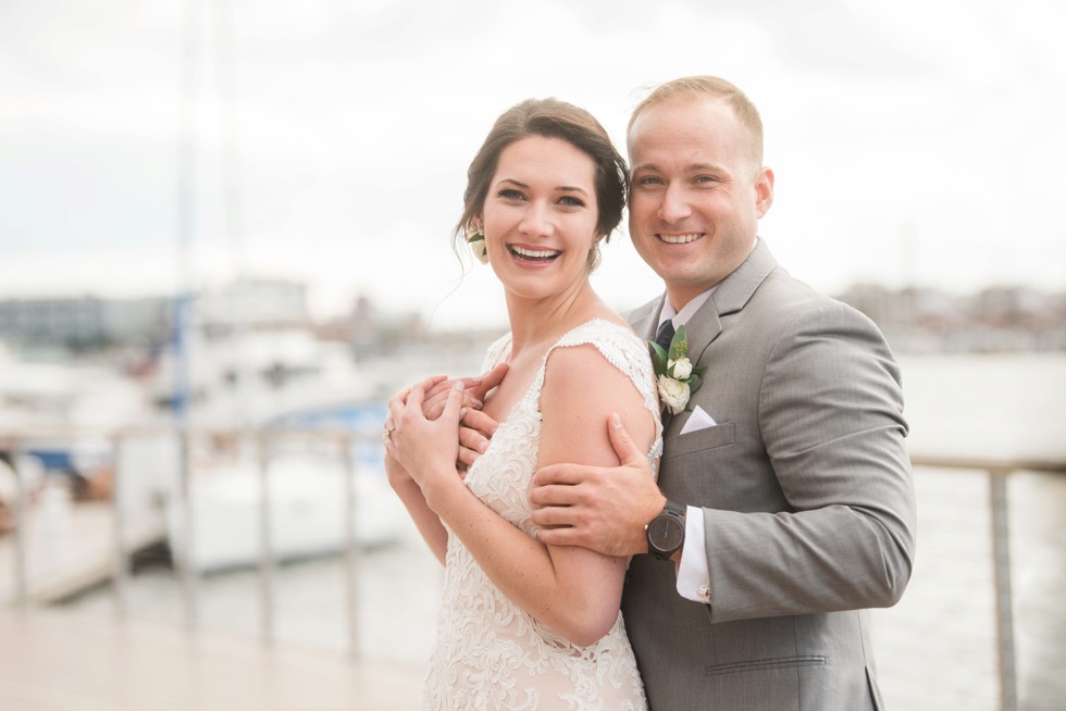 First look bride and groom in Baltimore harbor