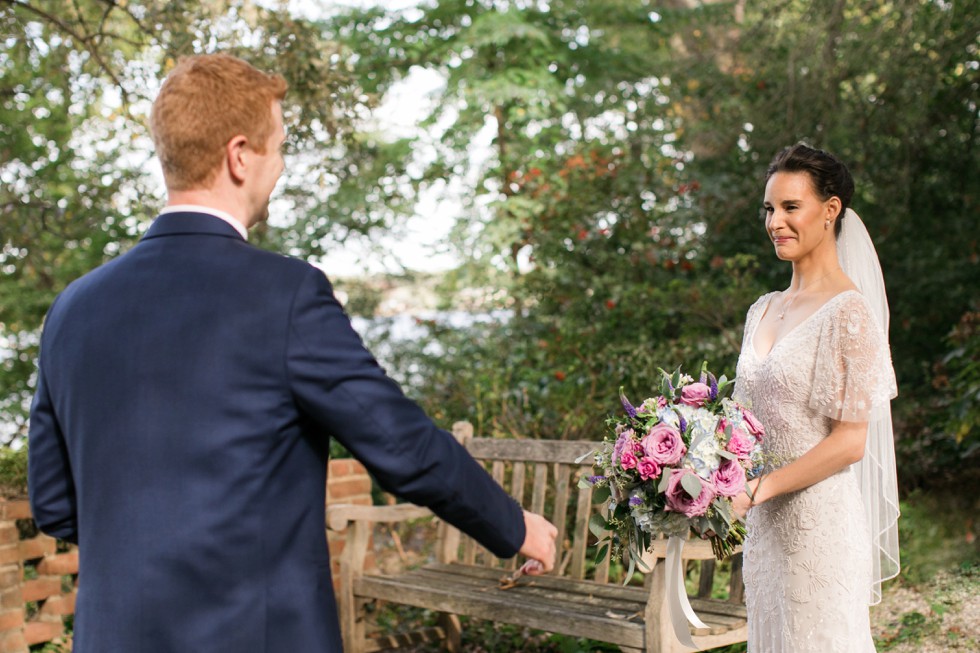 London Town Gardens Overlook first look bride and groom