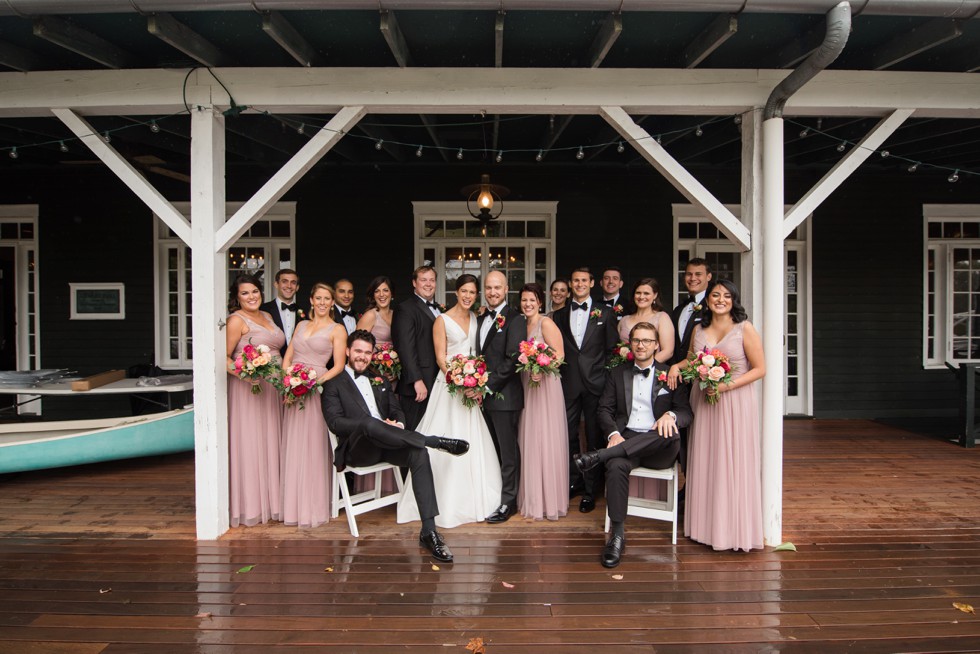 Sherwood Forest Clubhouse rainy Wedding party photos