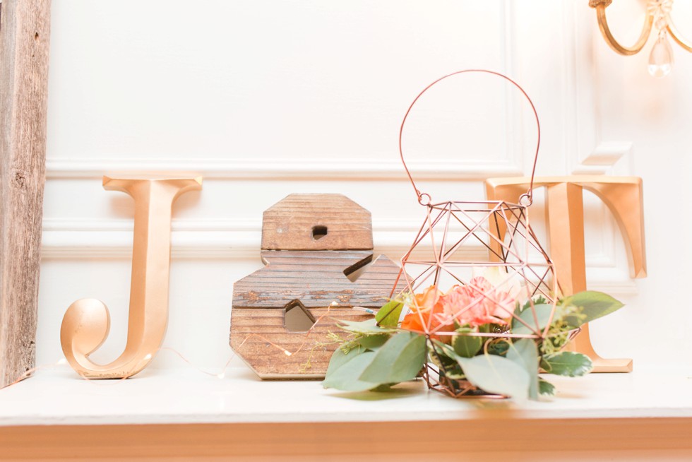 coral rose gold wedding decor