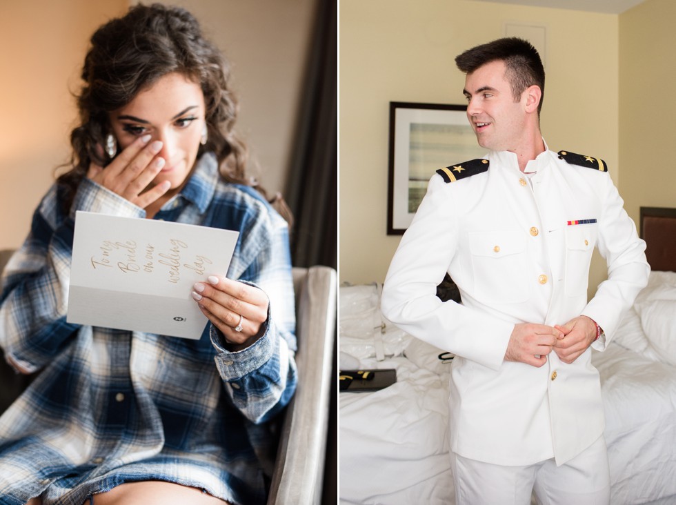 Bride and USNA grad Westin Annapolis Hotel suite