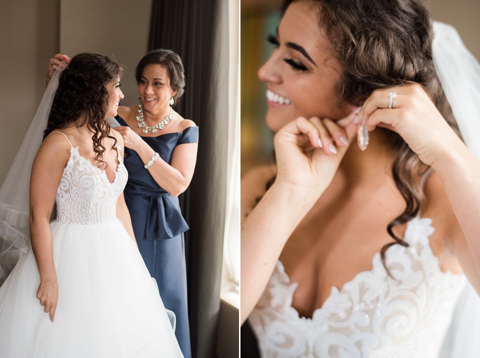 Bride getting ready in Westin Annapolis Hotel suite