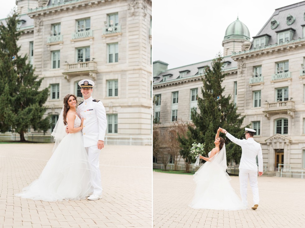 Bride and groom kissing on Buchanan walk way