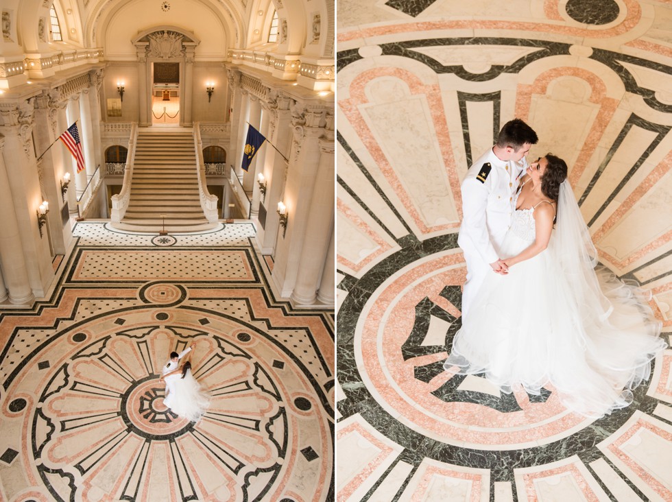 Bride and groom Bancroft Hall USNA wedding