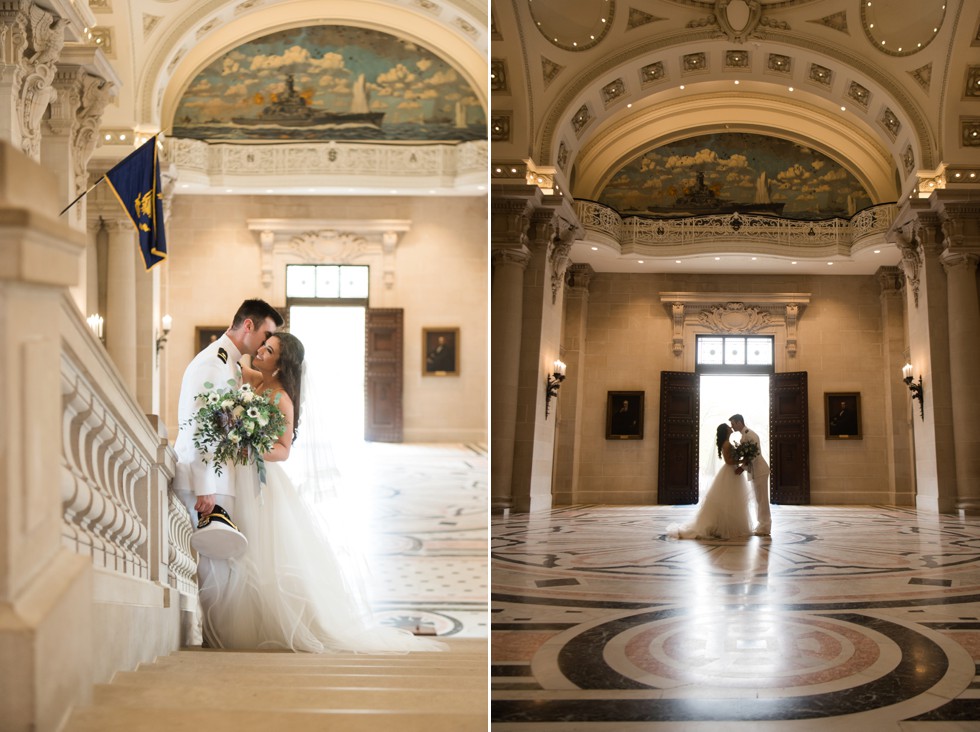 Bride and groom Memorial Hall USNA wedding