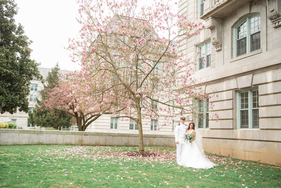 spring USNA Chapel wedding maple blooming