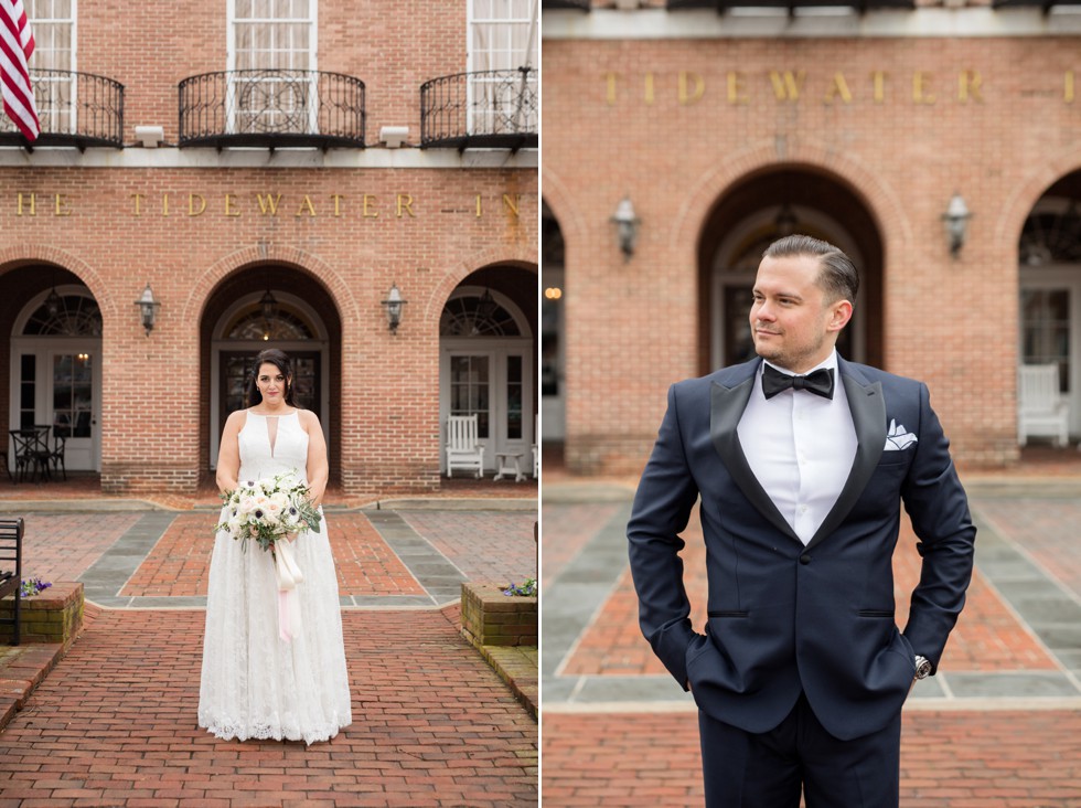 The Tidewater Inn Baltimore bride and groom portrait