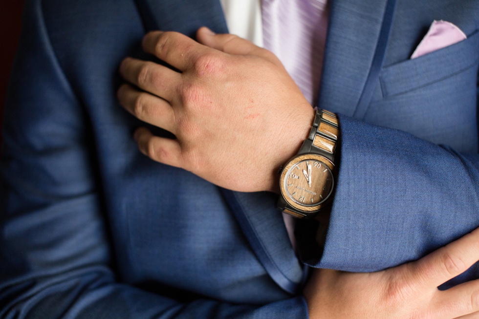 wood grooms watch James Allen and Manly Bands wedding rings