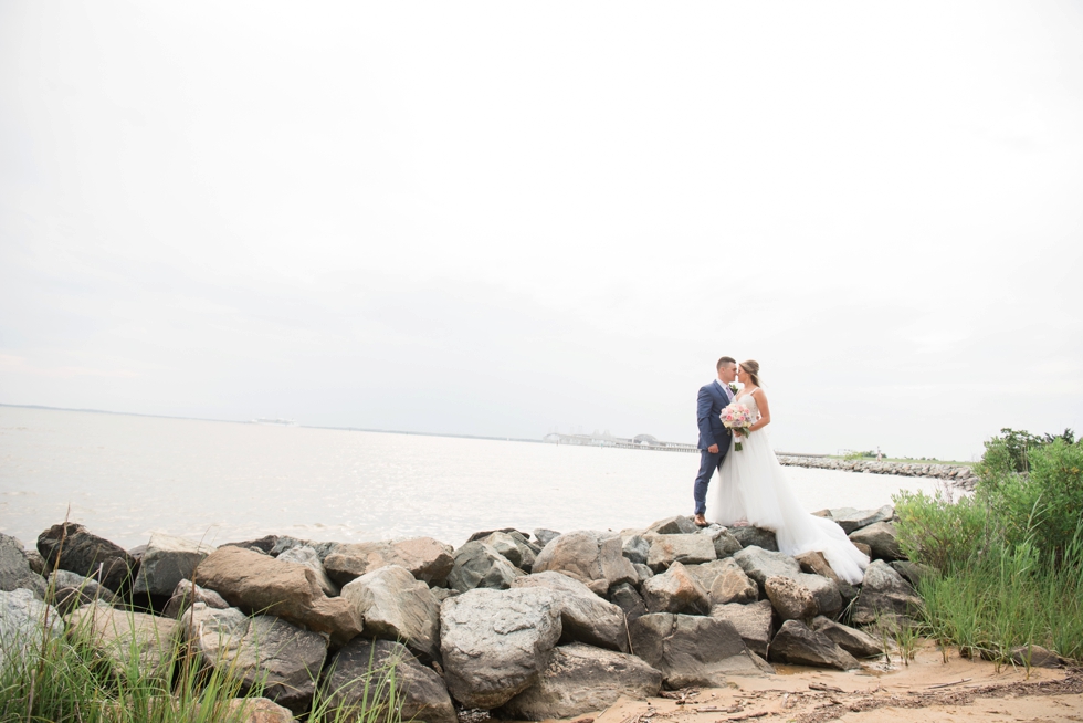 On the rocks Chesapeake Bay Beach Club wedding couple