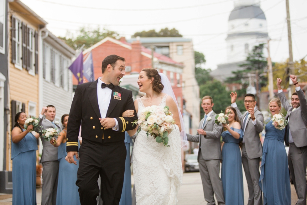 Downtown Annapolis East street wedding party photo