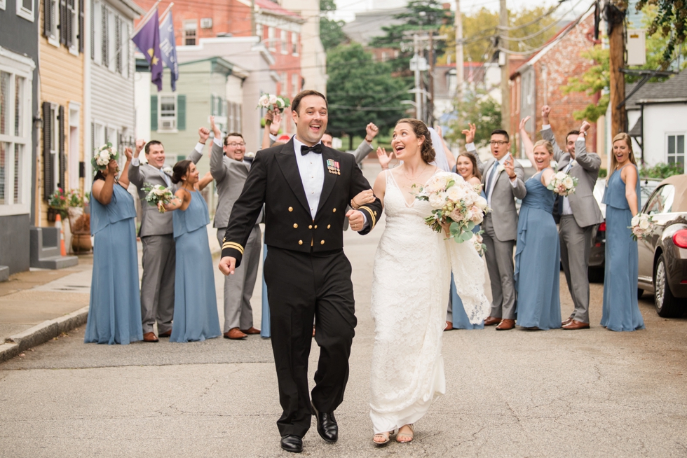 Downtown Annapolis East street wedding party photo