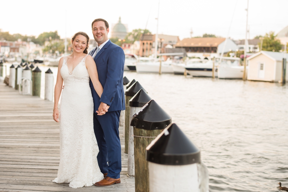 Sunset Annapolis waterfront hotel wedding couple photos