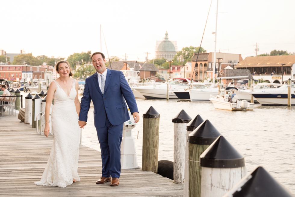 Sunset Annapolis waterfront hotel wedding couple photos