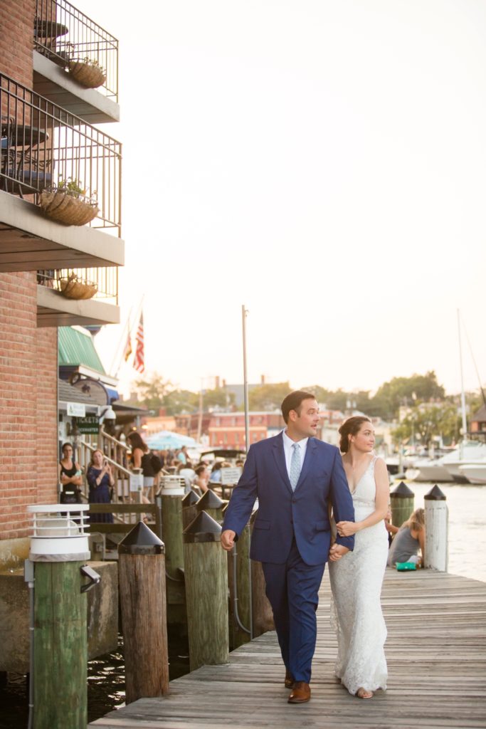 Sunset Annapolis waterfront hotel wedding couple photos