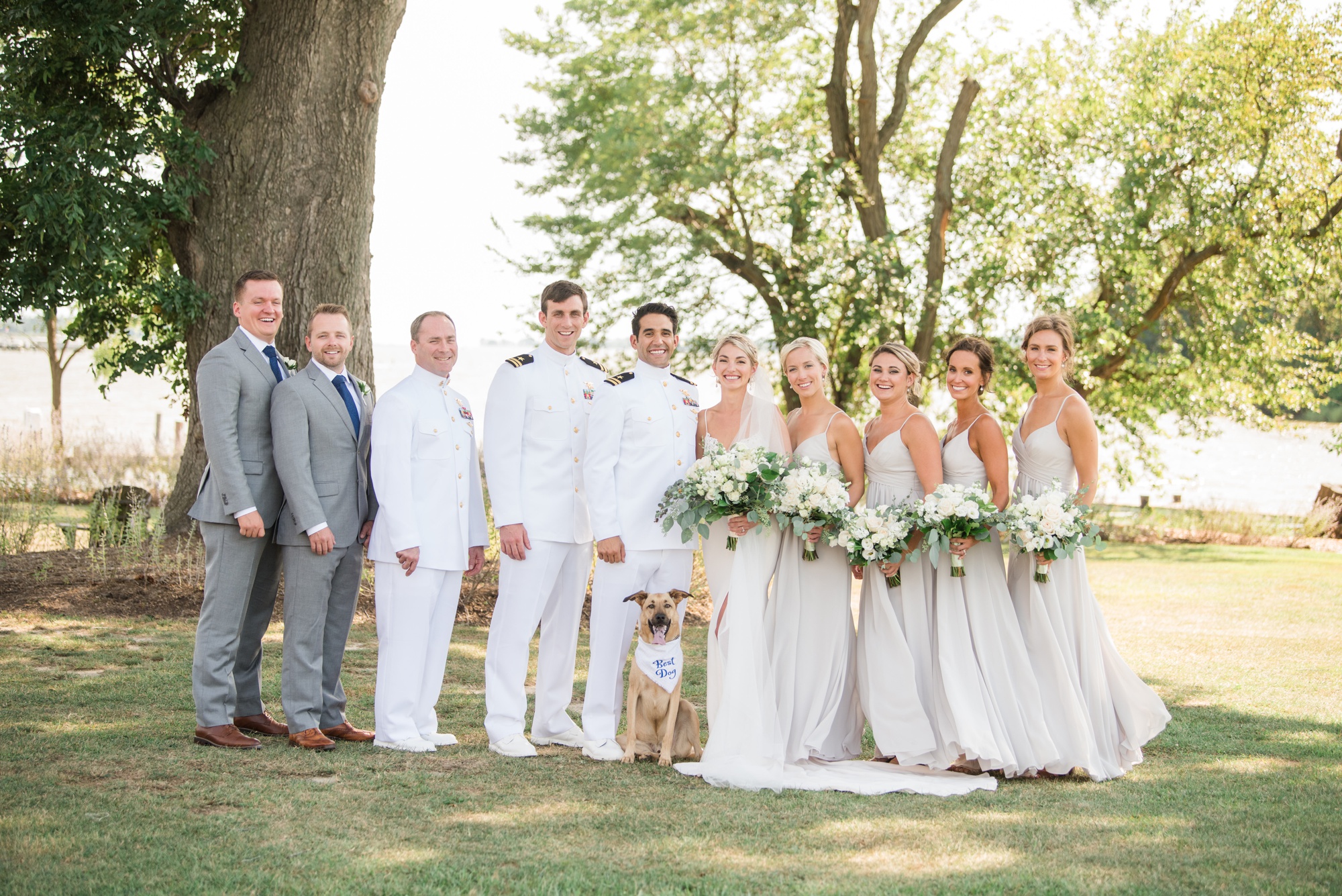 Cascia Vineyards wedding party and pup