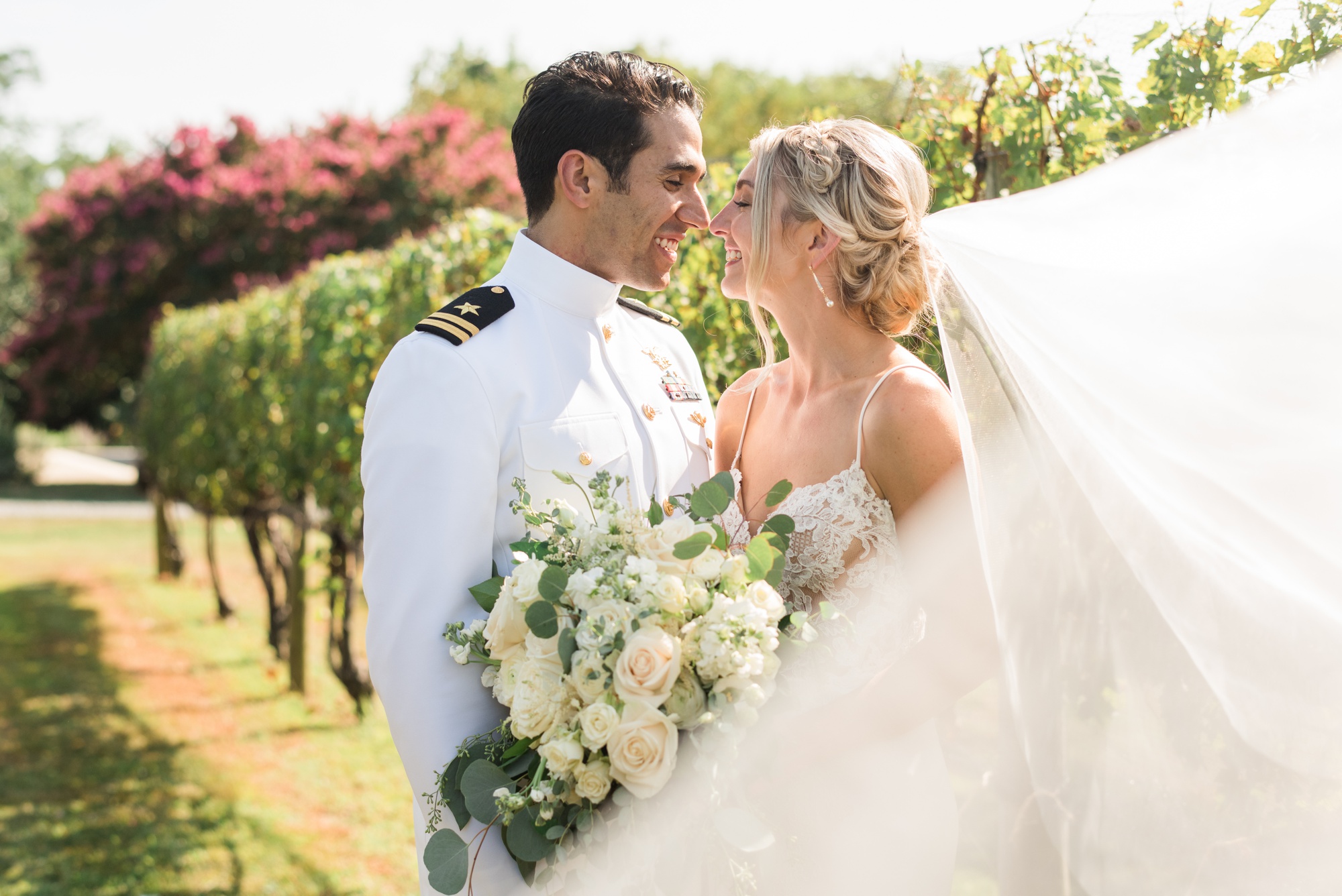 Eastern Shore vineyard wedding couple