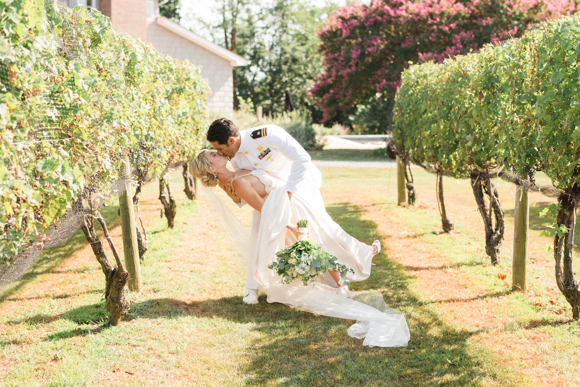 Eastern Shore vineyard wedding couple