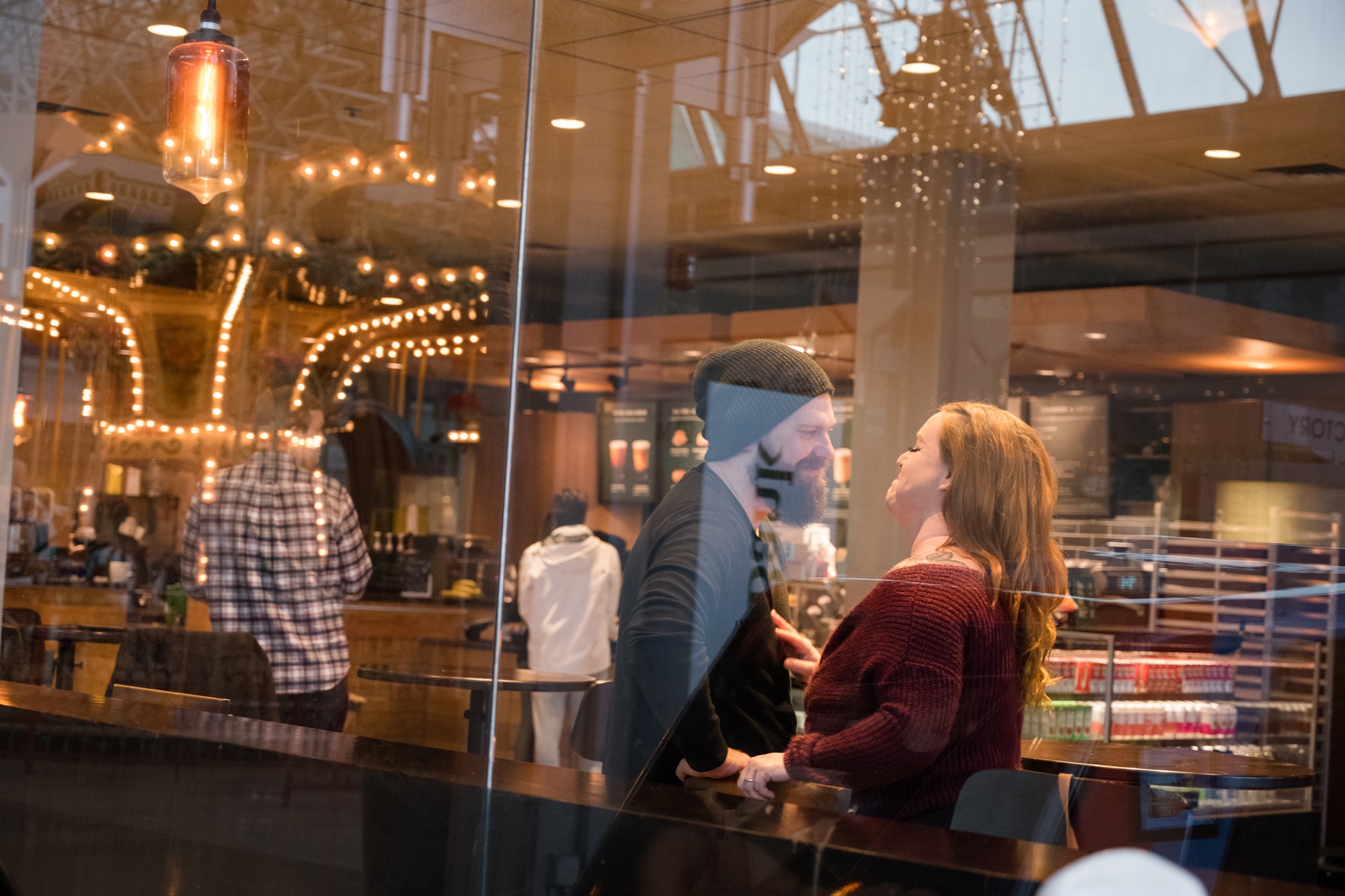 Couples one year anniversary of their starbucks first date