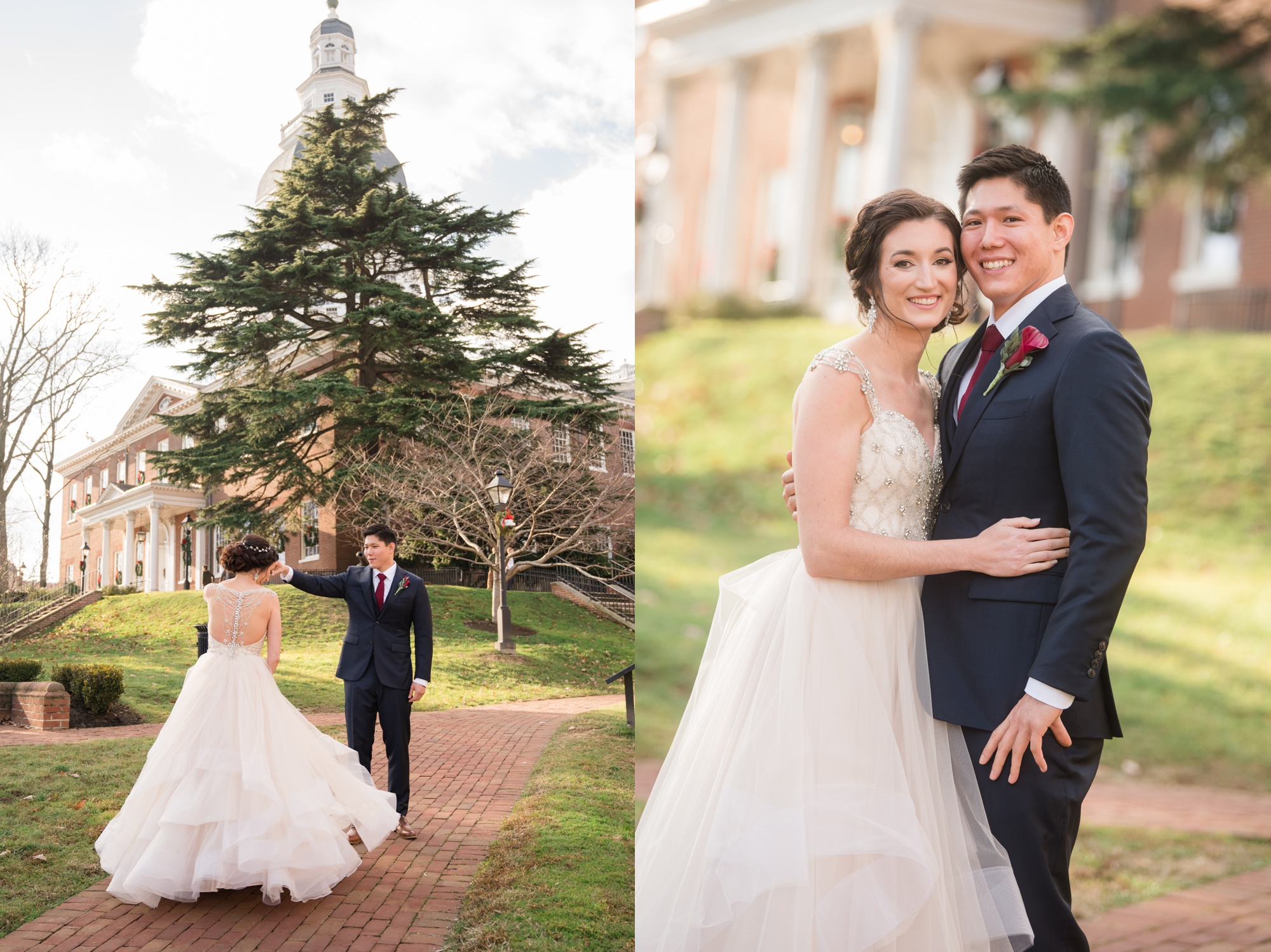 Annapolis wedding couple photos at Maryland State House