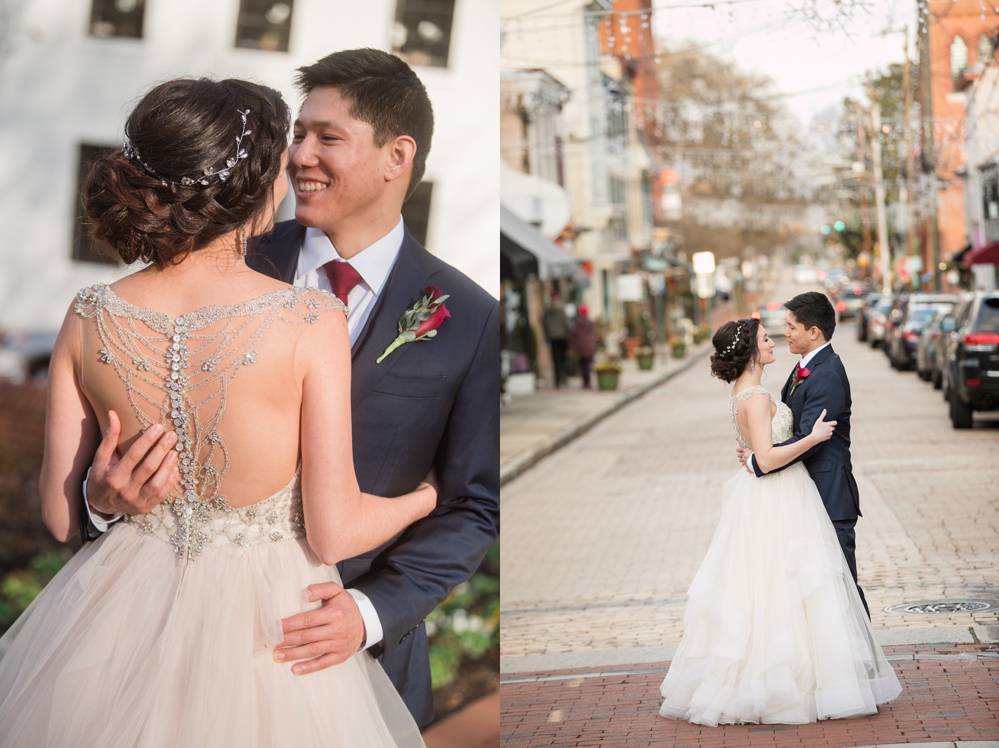 Annapolis wedding couple photos on Maryland Avenue