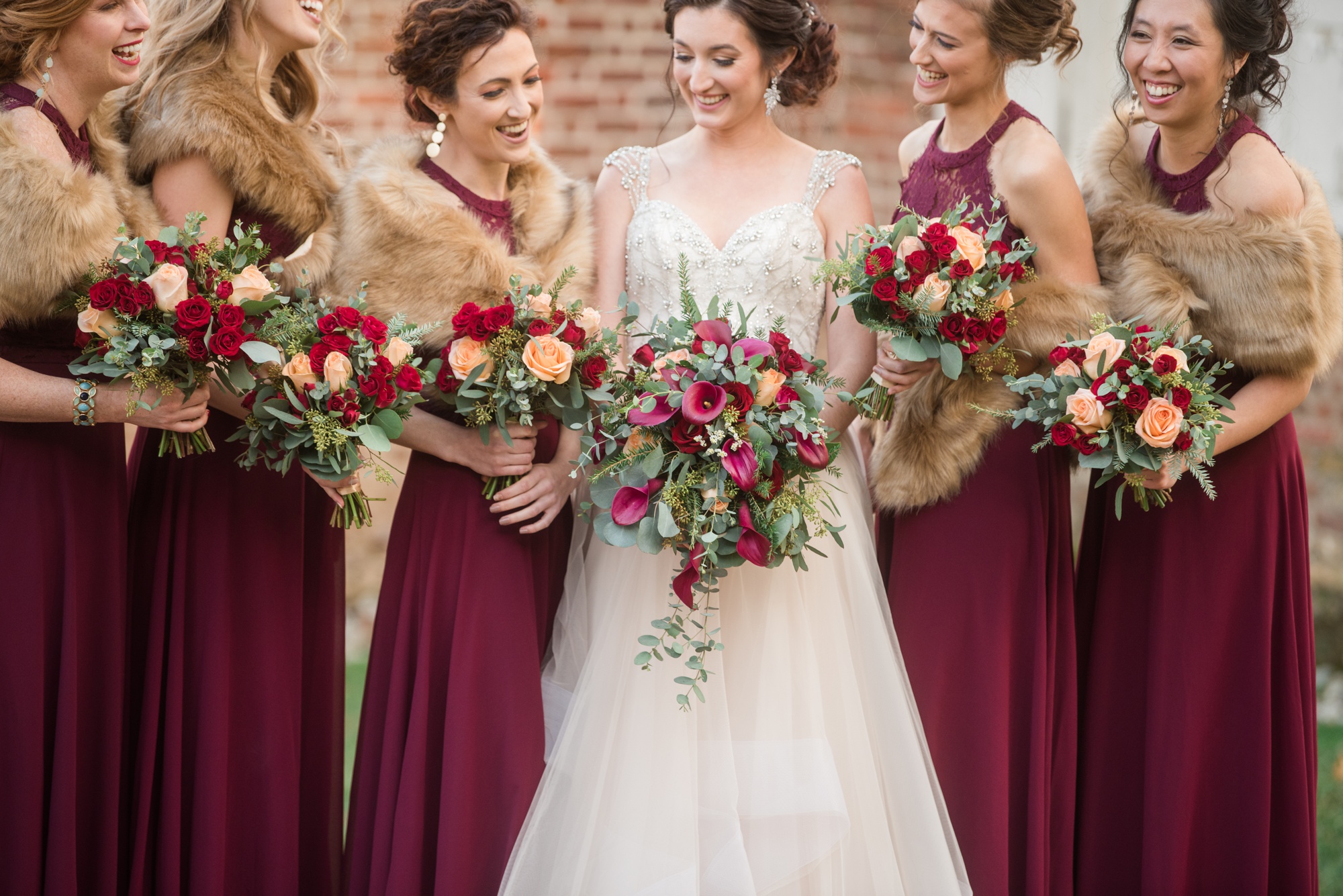 maroon bride and bridesmaid Historic Inns of Annapolis