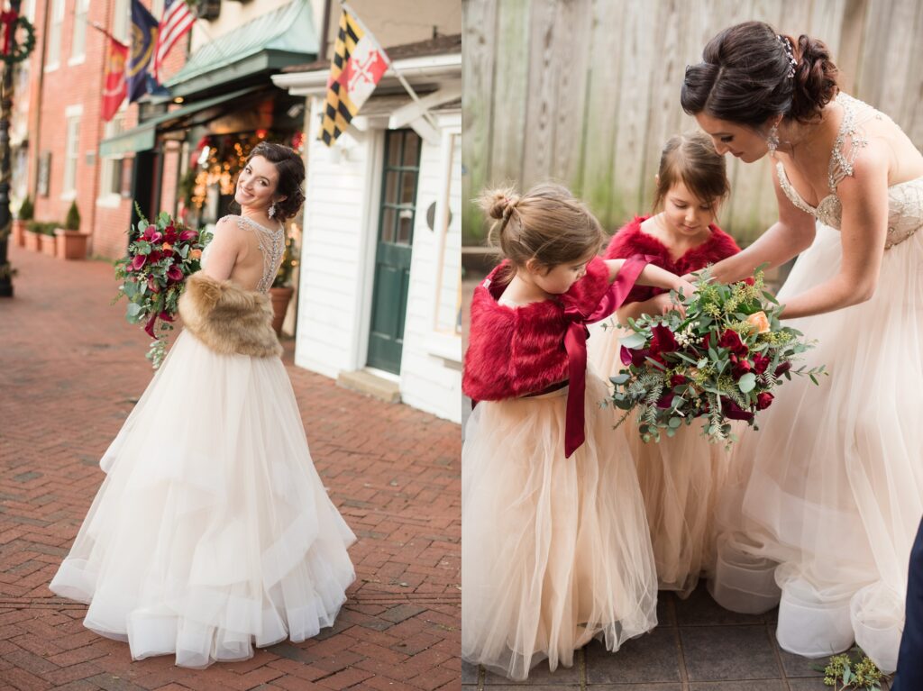 maroon bride and bridesmaid Historic Inns of Annapolis