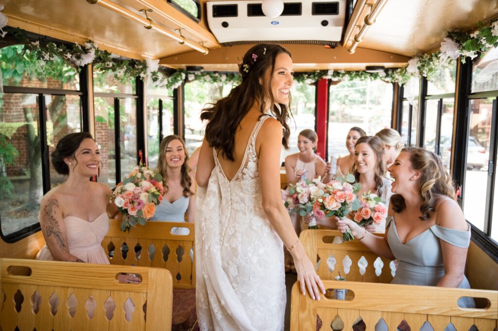 annapolis wedding bride on Trolley